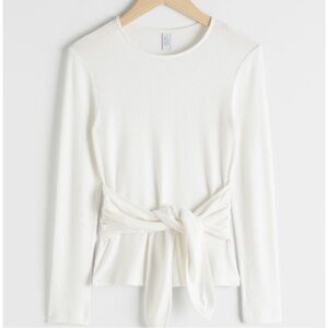 NWOT & Other Stories Ivory Cropped Tie Bow Long Sleeve Top, XS